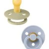 Set 2 Ciucci Tettarella Tonda In Gomma Naturale 0/6 Mesi - Colore Khaki E Dusty Blue - Bibs
