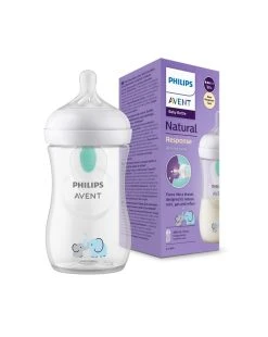 Biberon Natural Con Tettarella A Risposta Naturale E Valvola Airfree Decorazione Elefanti Da 260 Ml 1m+ | Senza Bpa - Philips Avent