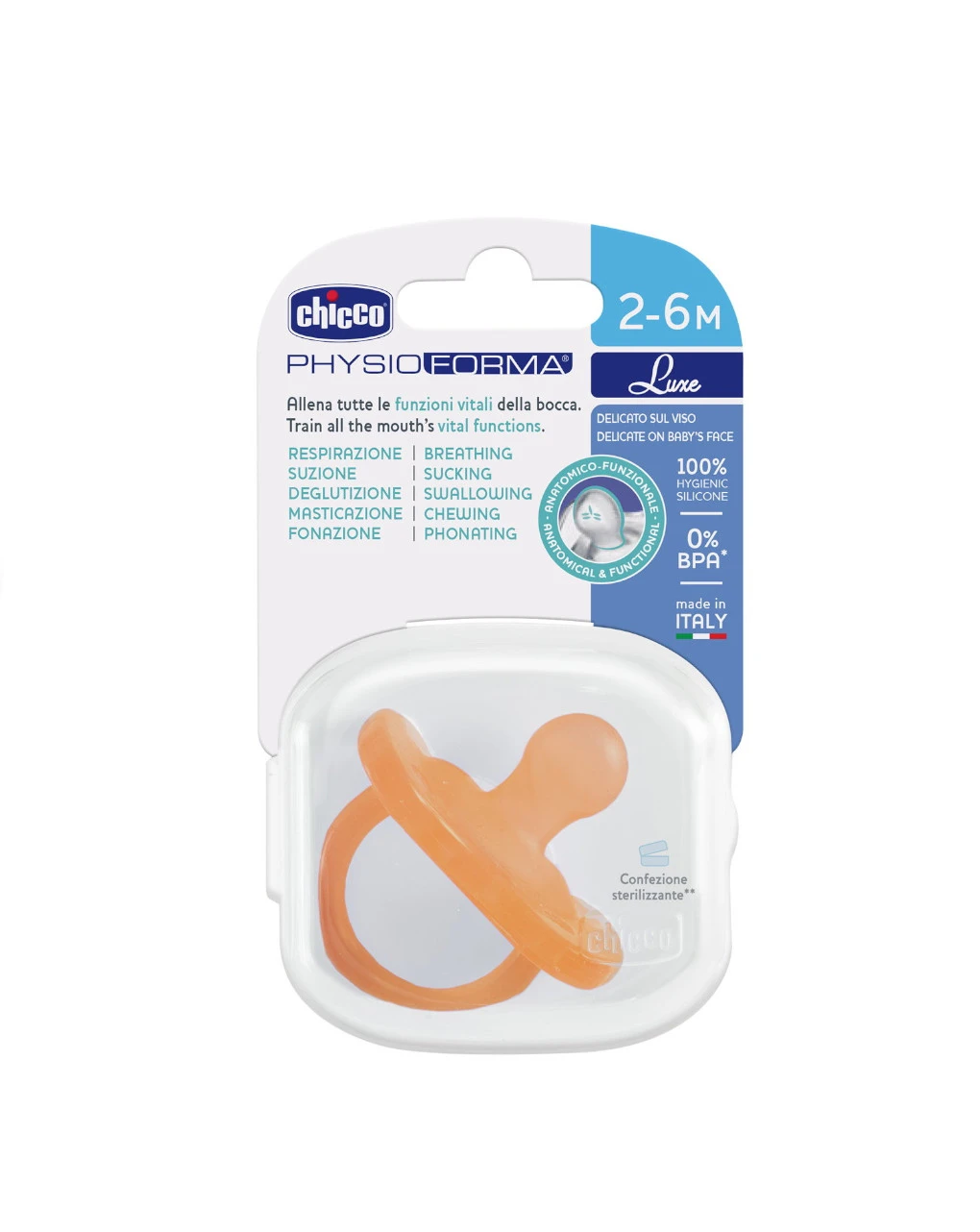 Gommotto Silicone Luxe 2-6m 1pz Arancio - Chicco 4 Gommotto Silicone Luxe 2-6m 1pz Arancio - Chicco - immagine 2