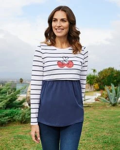 Prenatal T-shirt Premaman Allattamento Con Fantasia Righe E Ciliegie Con Strass -Chicco Shop ea9eece6 xz 711210 1